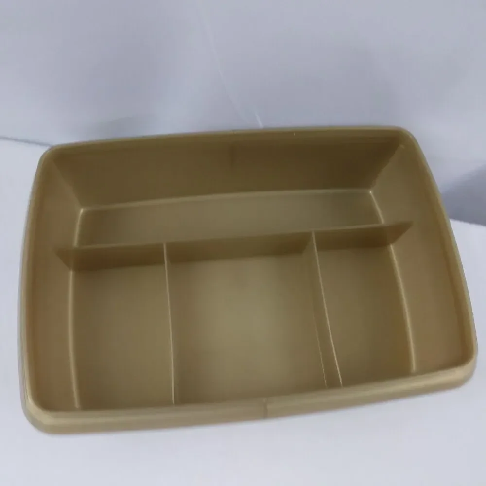 Vintage Tupperware Tuppercraft 2pc Stow-N-Go Storage Box Gold With Lid 767-2